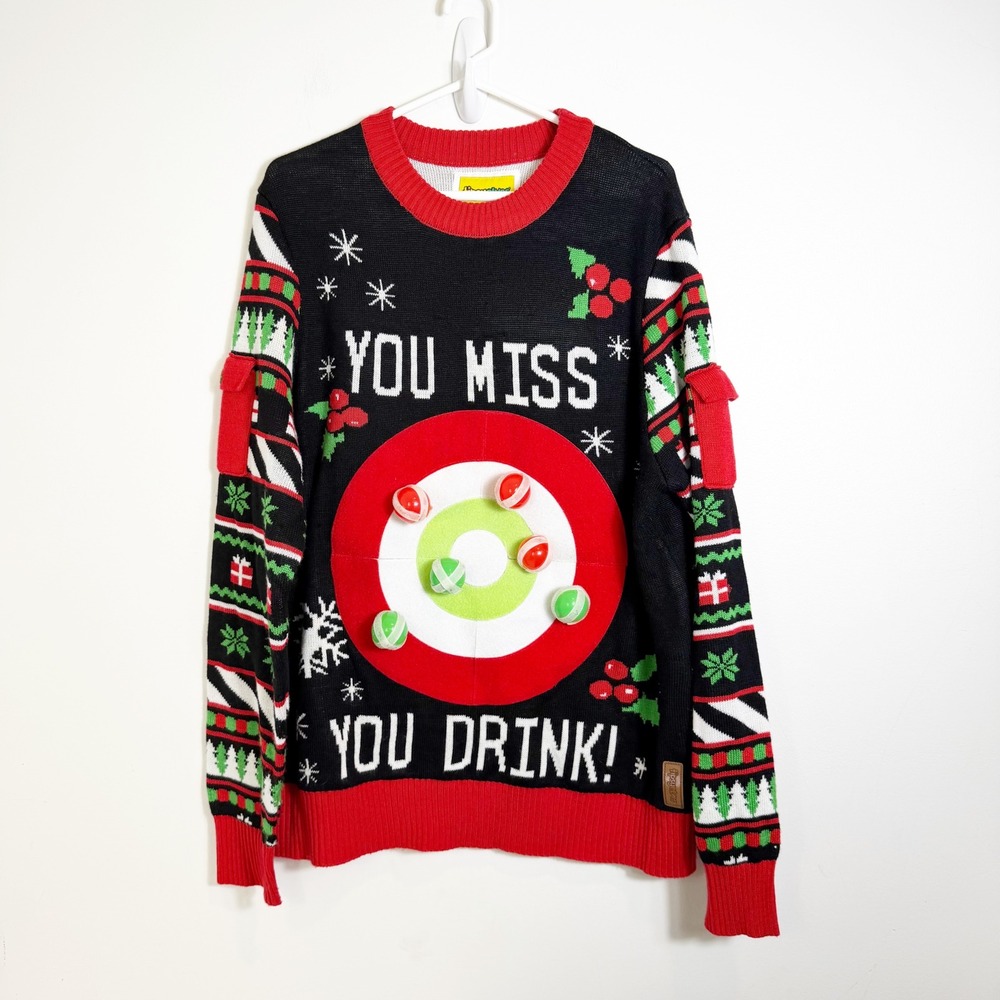 Tipsy Elves Sweater Mens XL Black Drinking Game Ugly Christmas Sweater